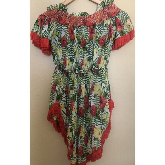 XOXO Womens Green Floral Off Shoulder Tunic Top Juniors S - Picture 3 of 8